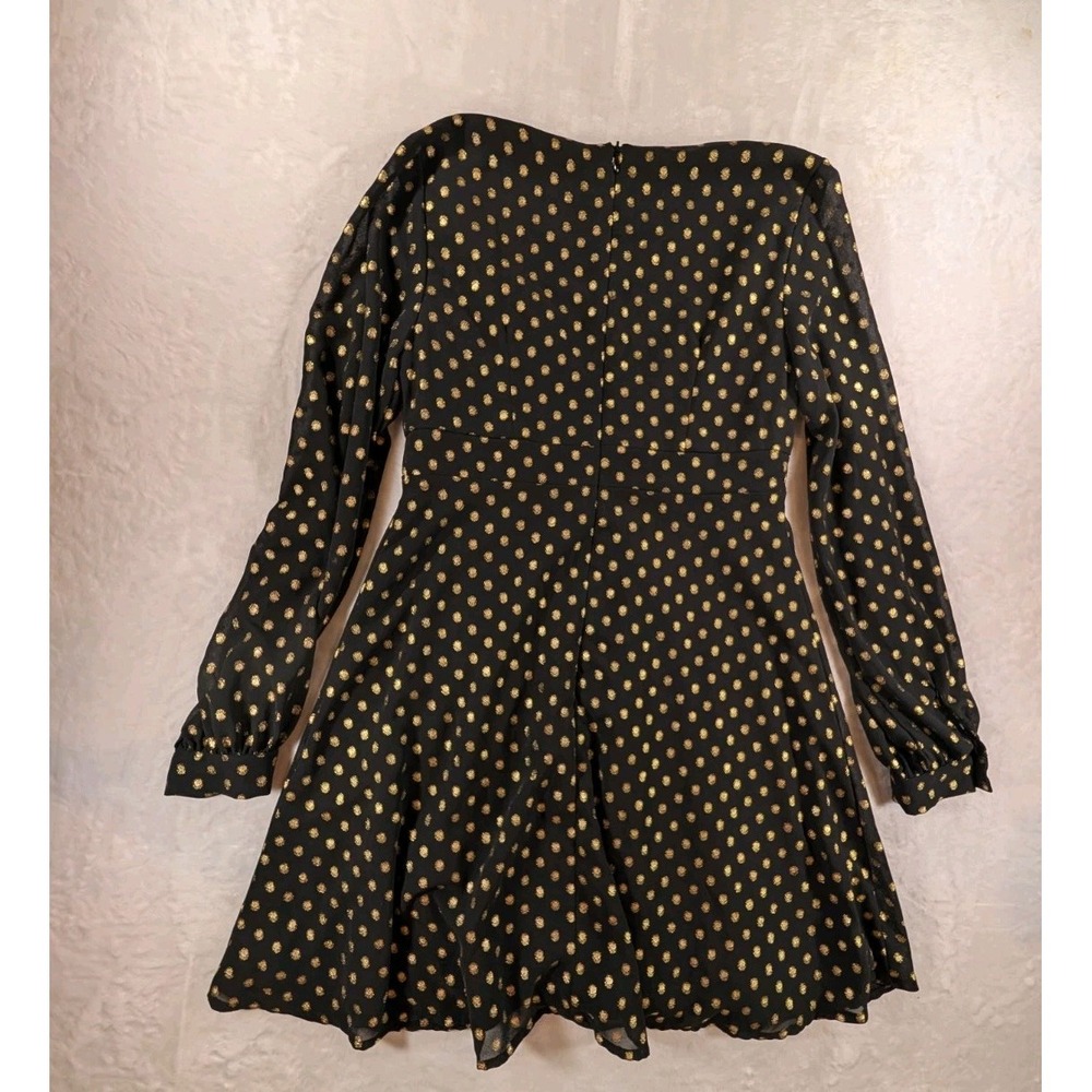 Altar'd State Women's Black Gold Polka Dot Dress Size S Deep V Neck Long Sleeve - Picture 3 of 11